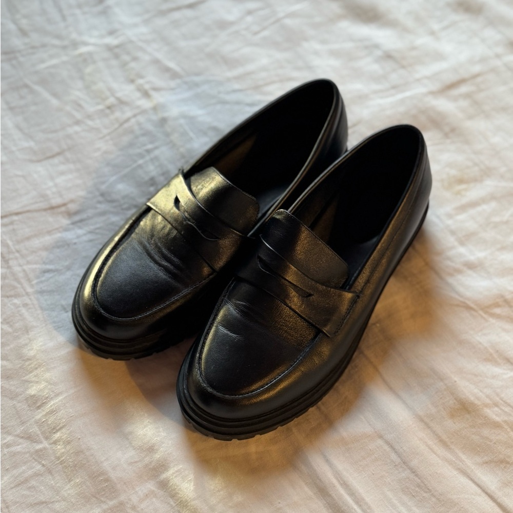Quince Black Leather Women's Penny Loafers